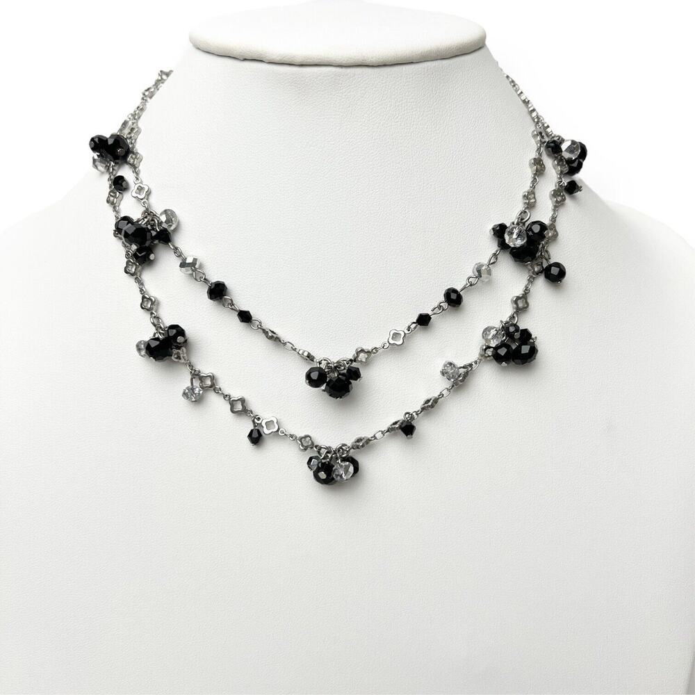 Lot Of 2 Necklaces Silver Black Beads Faceted Smooth Signed Premier Designs WHBM - Picture 5 of 13
